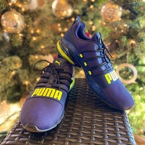 Men’s Puma blue and electric green sneakers (NWOT; size 12 US)